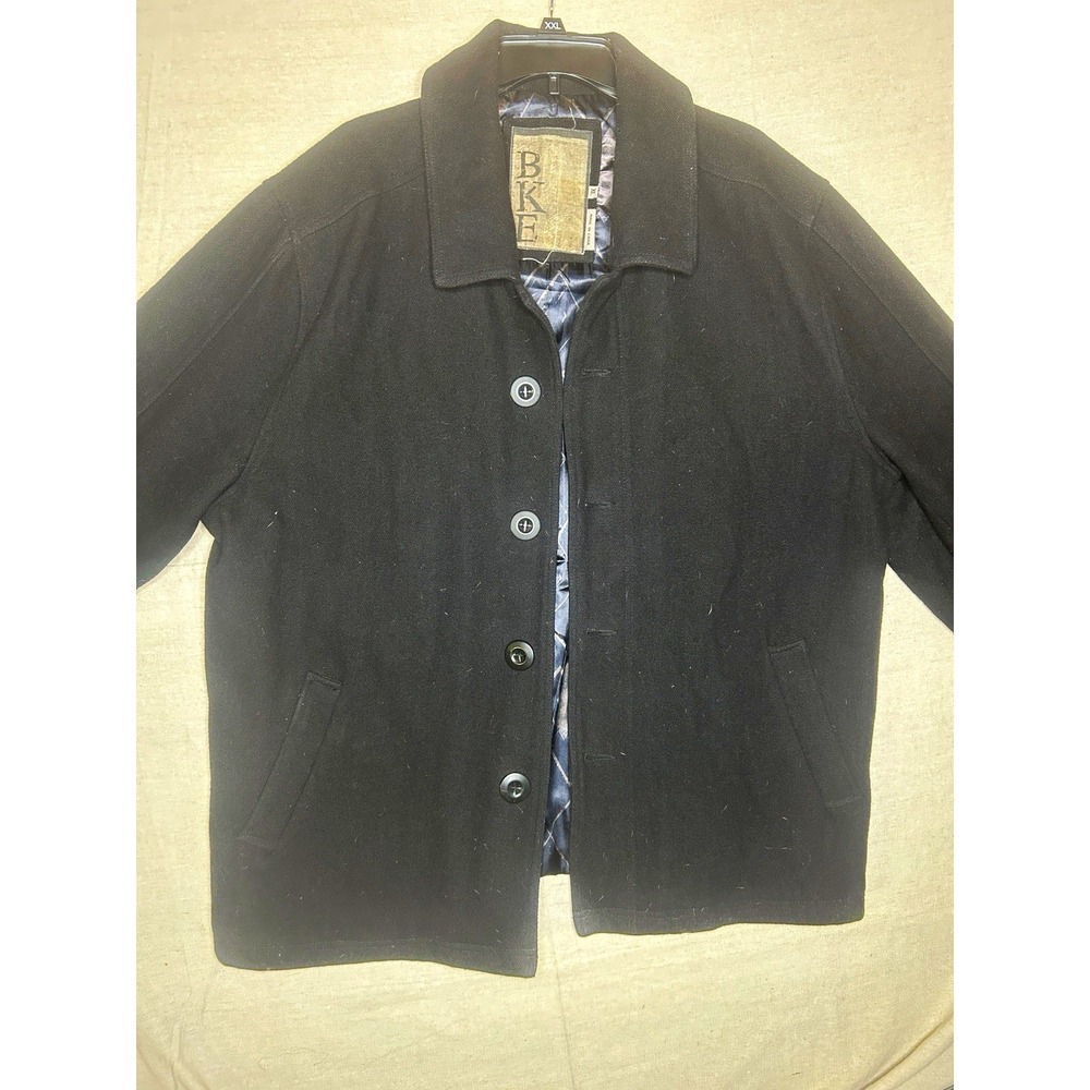 BKE Men's Black Overcoat Mid-Length Button Front Lined Pockets Size XL